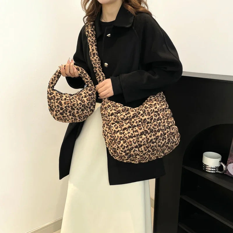 Leopard Print Quilted Padded Bubble Handbag