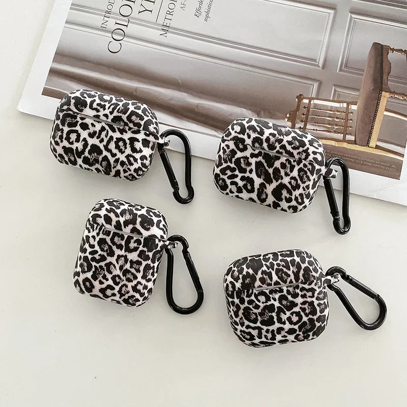 Leopard Print AirPods Case – Silicone Protective Cover with Hook