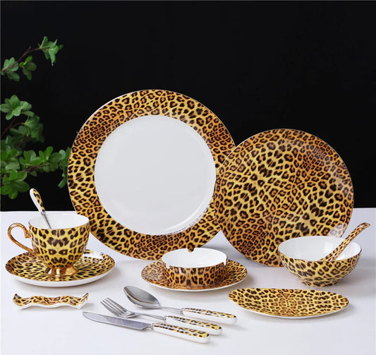 Premium Leopard Print Bone China Tea Set Items