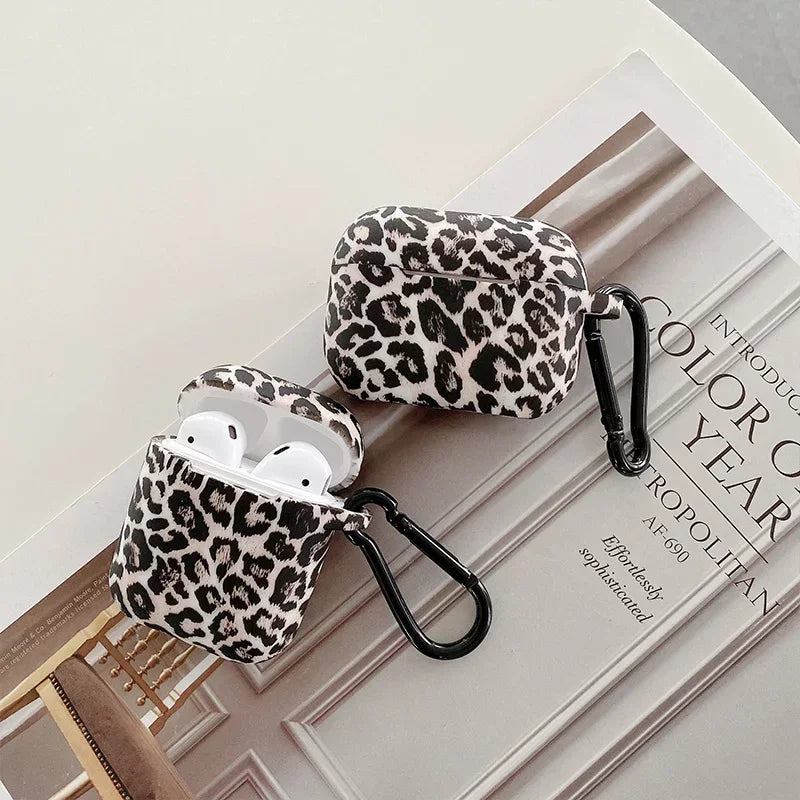 Leopard Print AirPods Case – Silicone Protective Cover with Hook