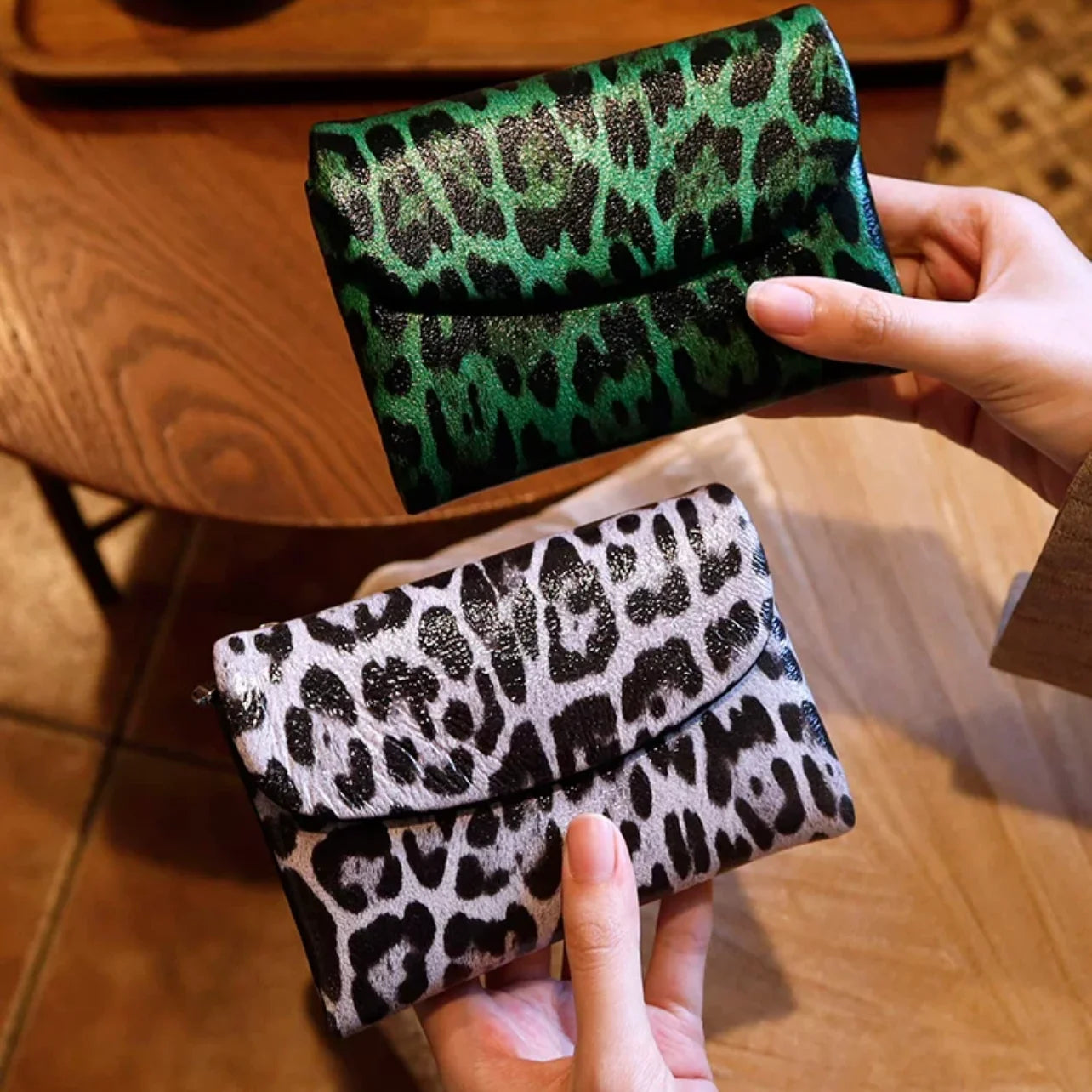 Leopard Print Leather Short Wallet
