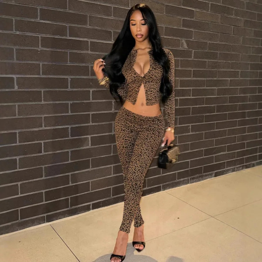 Leopard Print Crop Cardigan & Leggings Co-ord Set