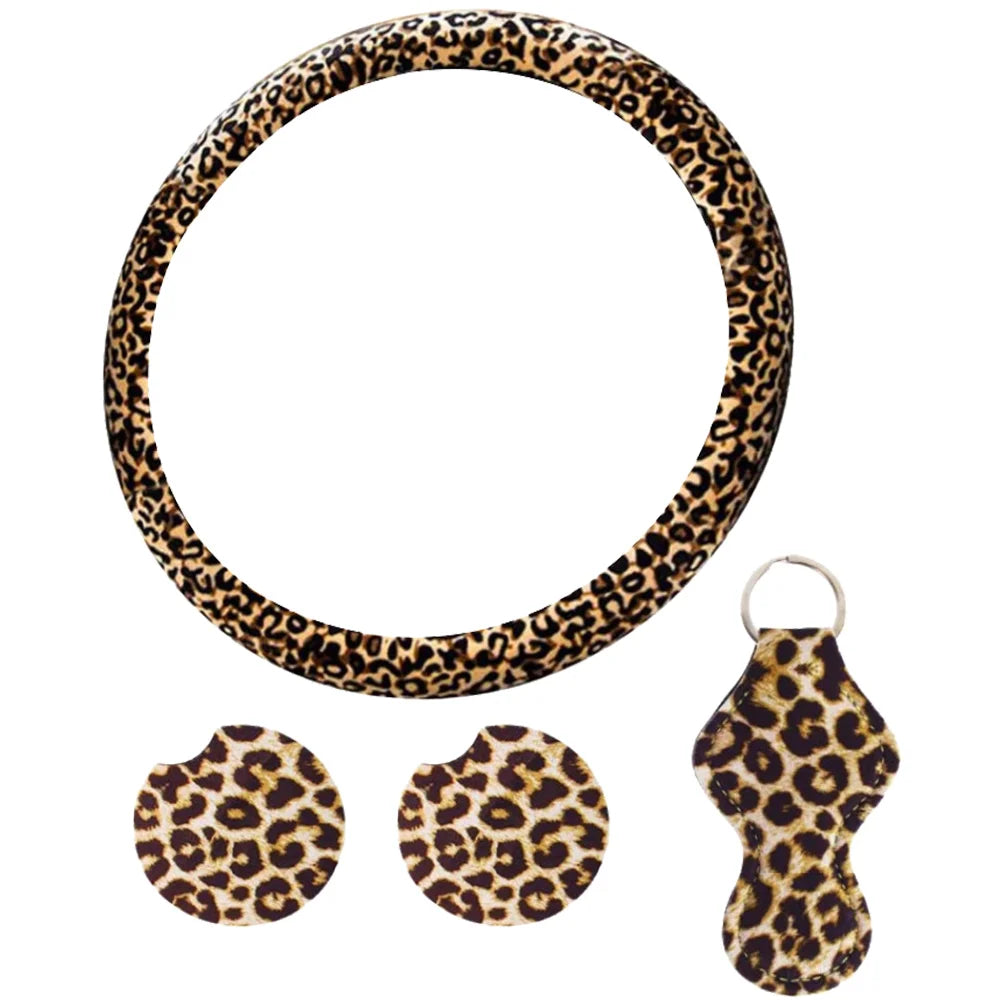 Leopard Print Steering Wheel Cover Set
