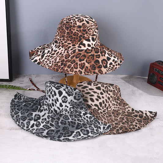 Leopard Print Wide Brim Sun Hat