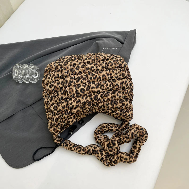 Leopard Print Quilted Padded Bubble Handbag
