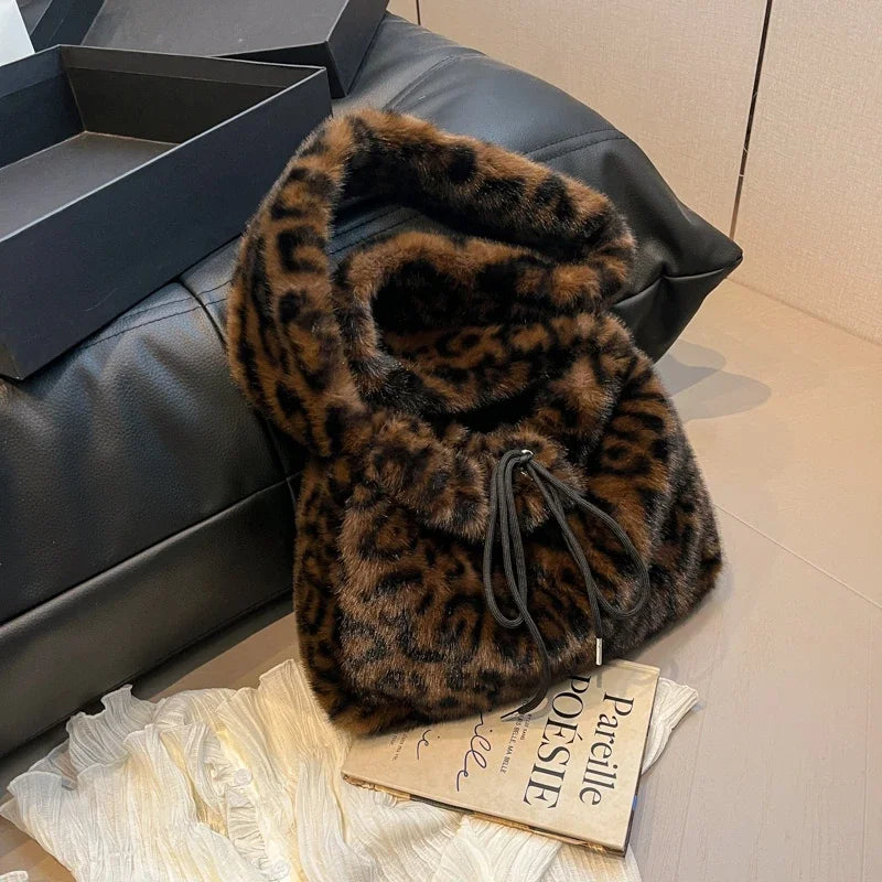 Leopard Print Faux Fur Shoulder Bag