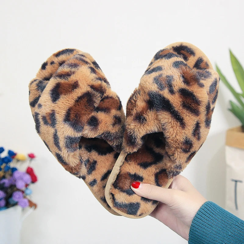 Leopard Print Fluffy Slippers