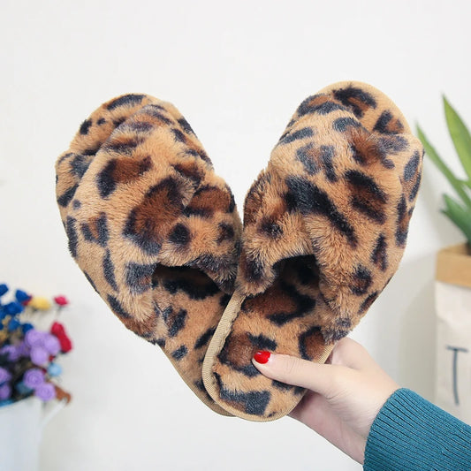 Leopard Print Fluffy Slippers