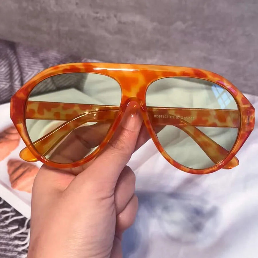 Leopard Print Oversized Aviator Style Sunglasses