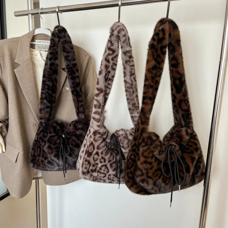 Leopard Print Faux Fur Shoulder Bag