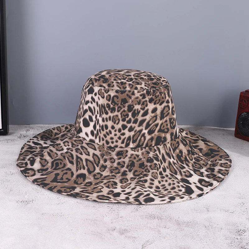 Leopard Print Wide Brim Sun Hat