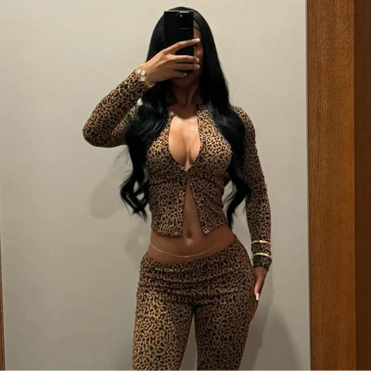 Leopard Print Crop Cardigan & Leggings Co-ord Set