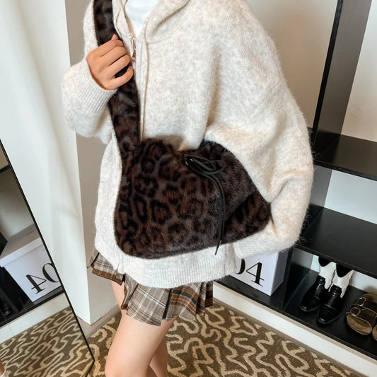 Leopard Print Faux Fur Shoulder Bag