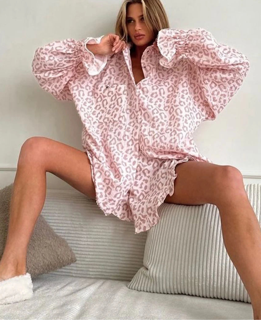 Clacive 2-Piece Leopard Print Cotton Set
