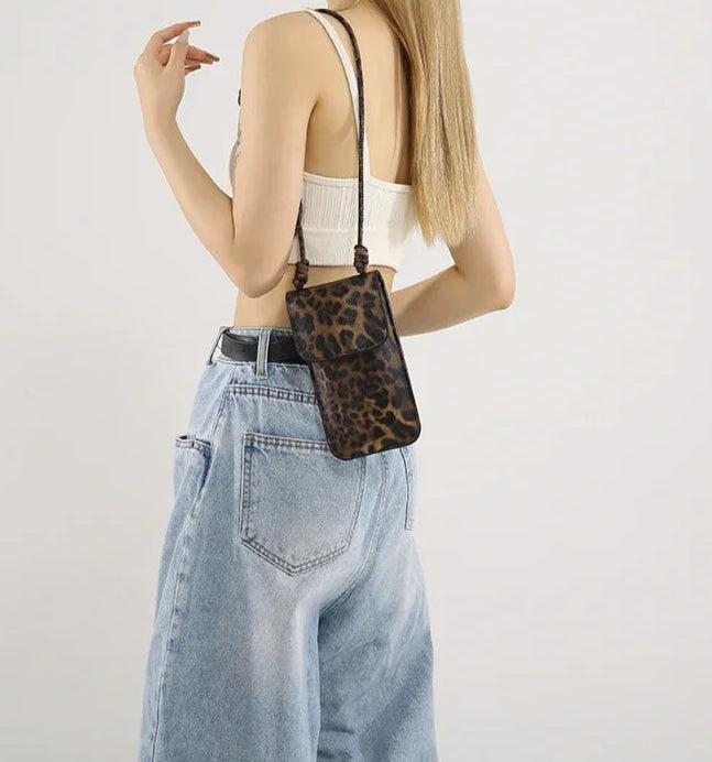 Leopard Print Slim Crossbody Phone Pouch