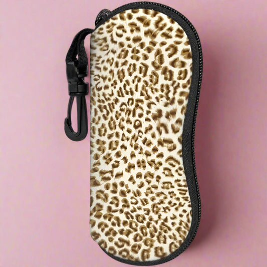 Brown Leopard Print Zippered Glasses Case