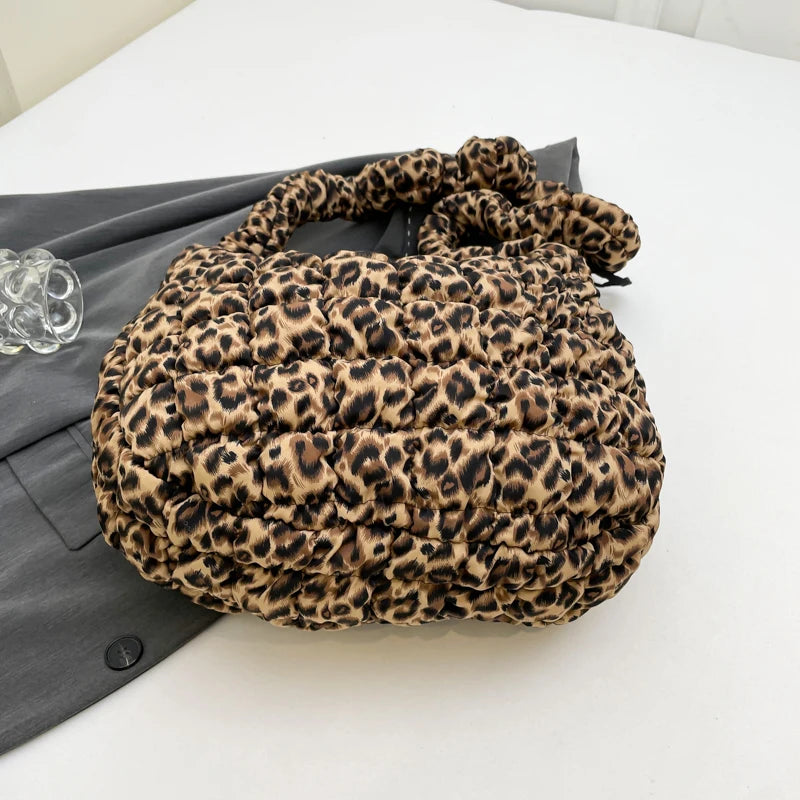 Leopard Print Quilted Padded Bubble Handbag