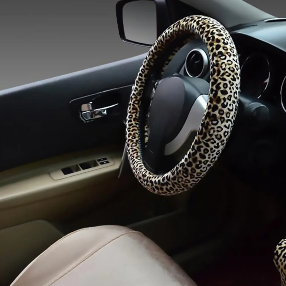 Leopard Print Steering Wheel Cover Set