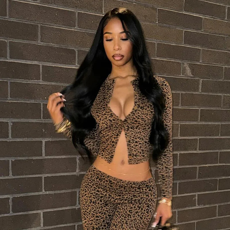 Leopard Print Crop Cardigan & Leggings Co-ord Set