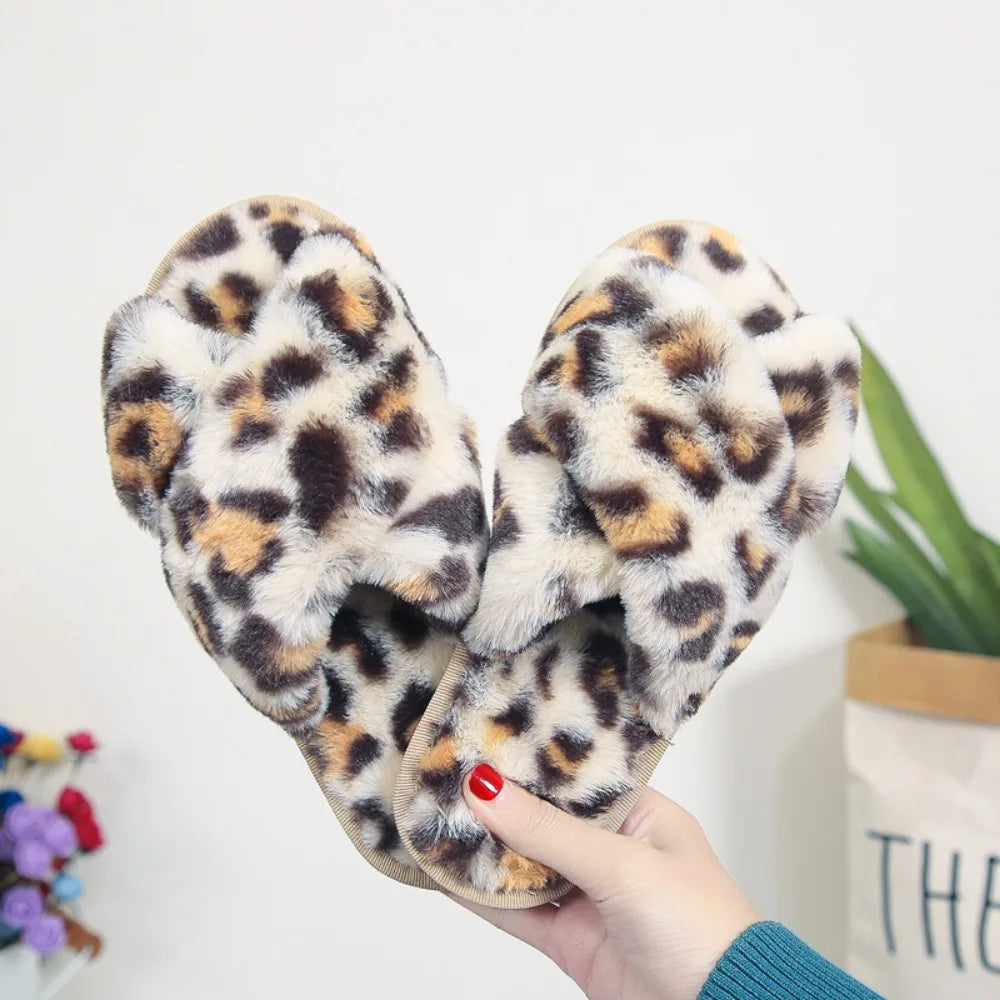 Leopard Print Fluffy Slippers