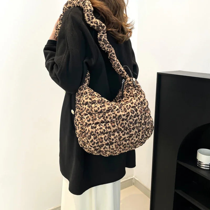 Leopard Print Quilted Padded Bubble Handbag