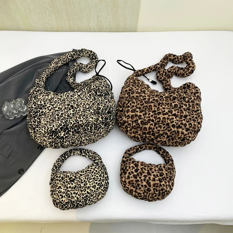 Leopard Print Quilted Padded Bubble Handbag