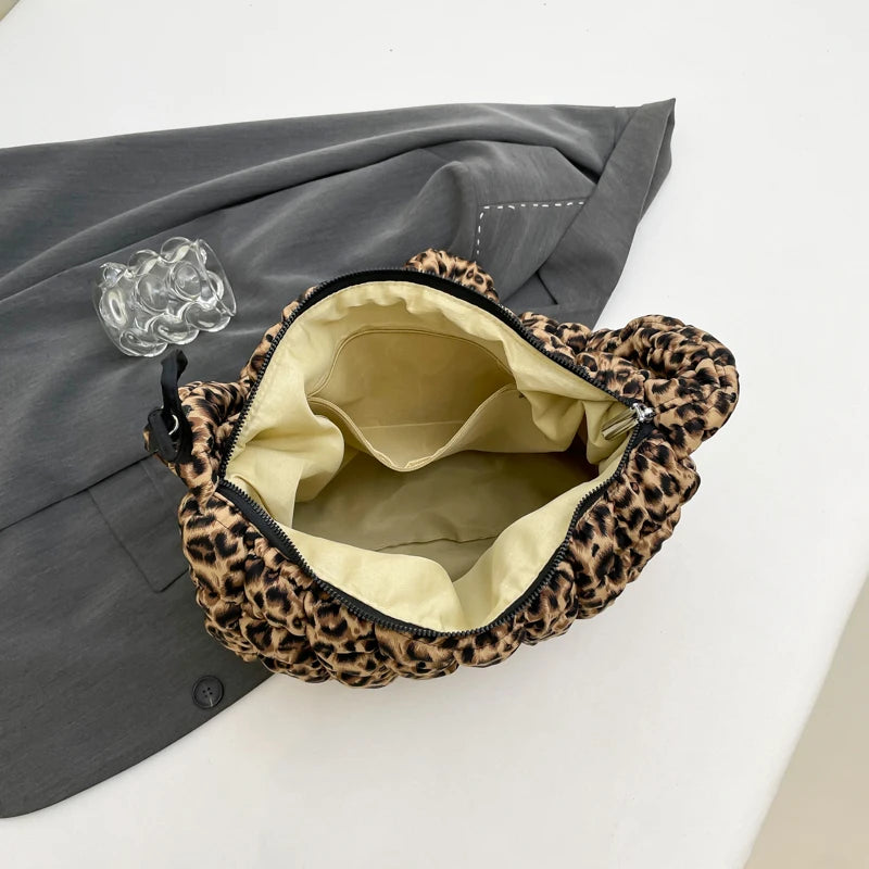 Leopard Print Quilted Padded Bubble Handbag