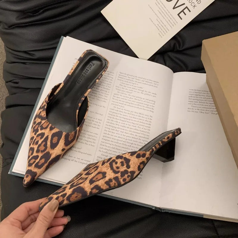 Leopard Print Pointed Toe Slip-On Mules