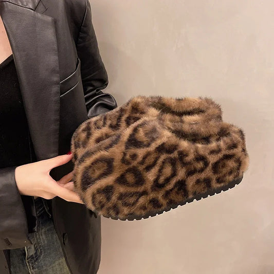 Leopard Print Chunky Faux Fur Mules