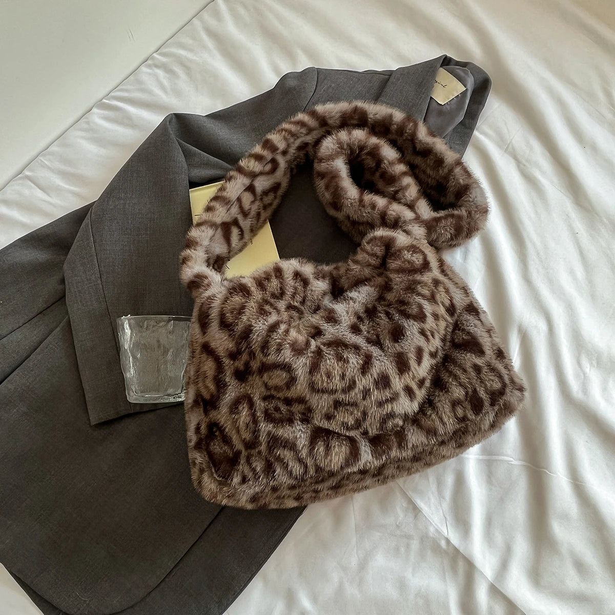 Leopard Print Faux Fur Shoulder Bag