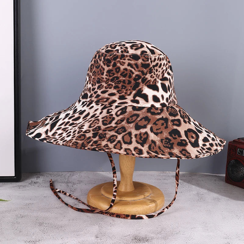 Leopard Print Wide Brim Sun Hat