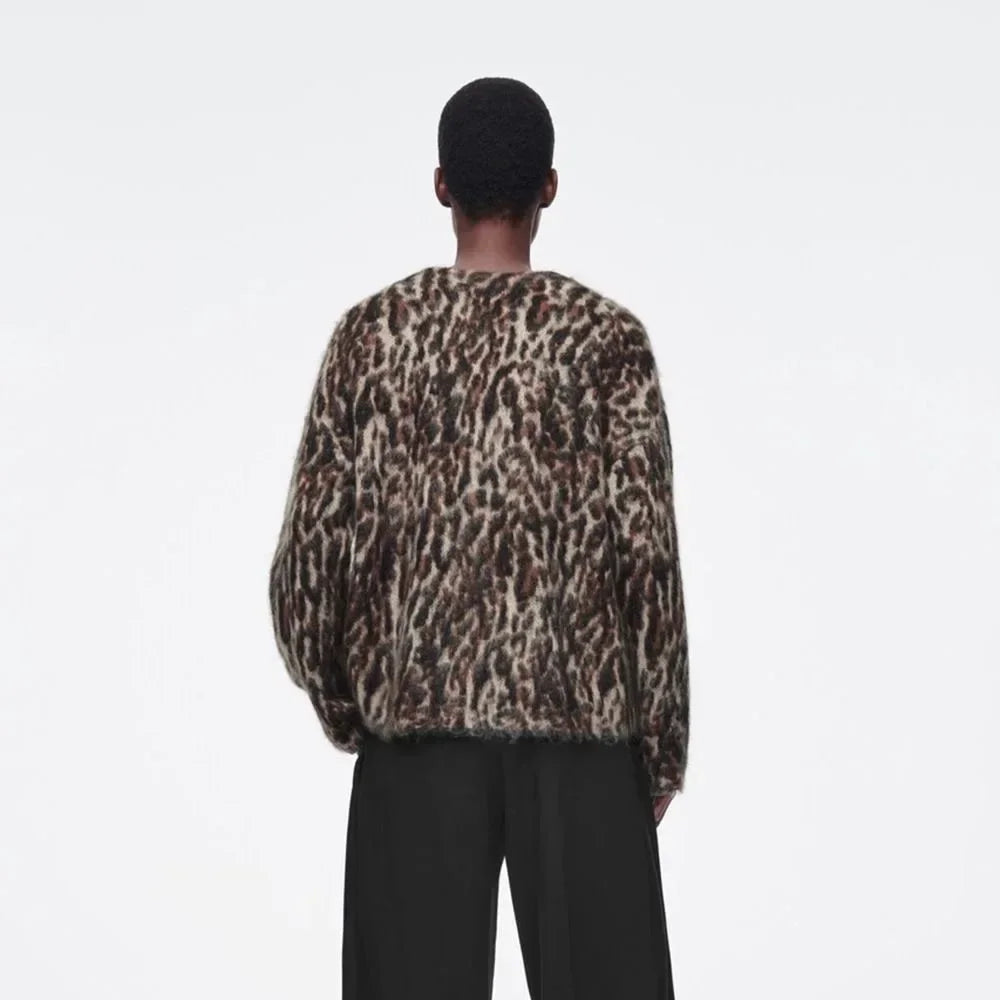 Leopard Print V-Neck Knitted Cardigan