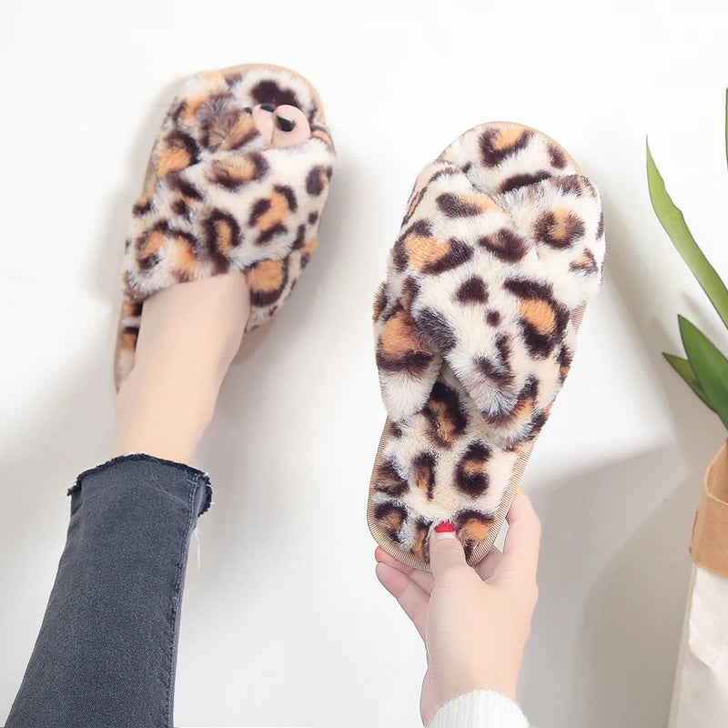 Leopard Print Fluffy Slippers