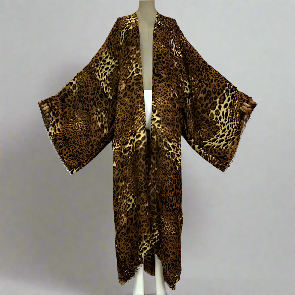 Kimono Cotton-Feel Leopard Print Beach Cover-Up