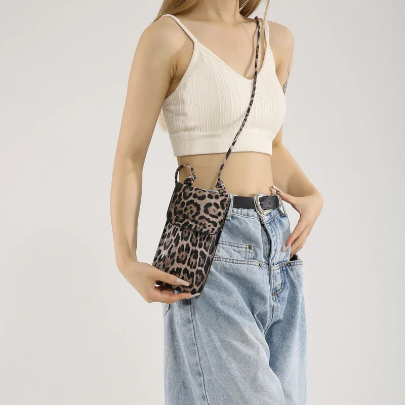 Leopard Print Slim Crossbody Phone Pouch