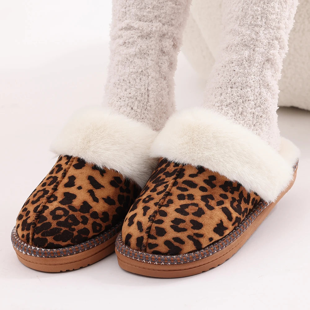 Women’s Fluffy Leopard Fur Lined Slippers