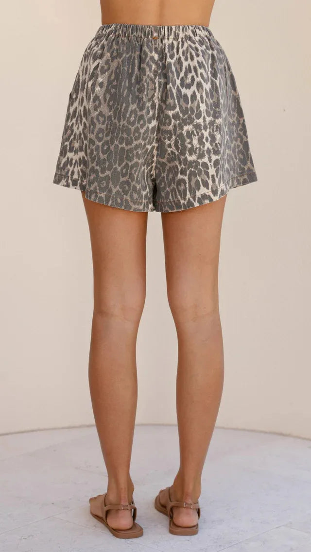 Leopard Print Denim Co-Ord with Cargo Shirt & Drawstring Shorts