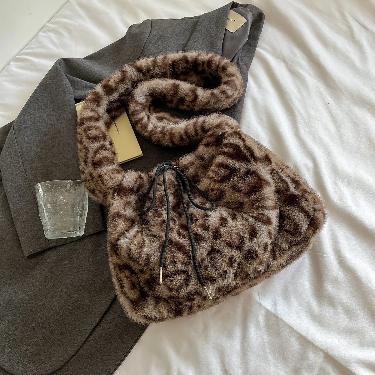 Leopard Print Faux Fur Shoulder Bag