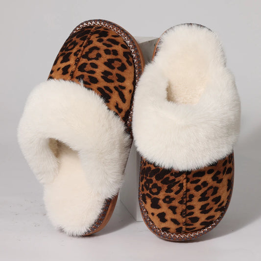 Women’s Fluffy Leopard Fur Lined Slippers