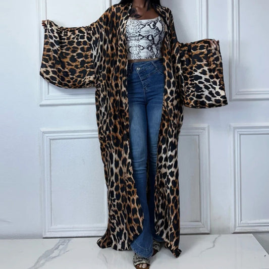 Boho Leopard Print Maxi Kimono