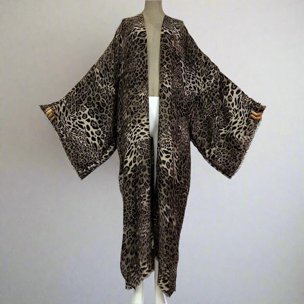 Kimono Cotton-Feel Leopard Print Beach Cover-Up