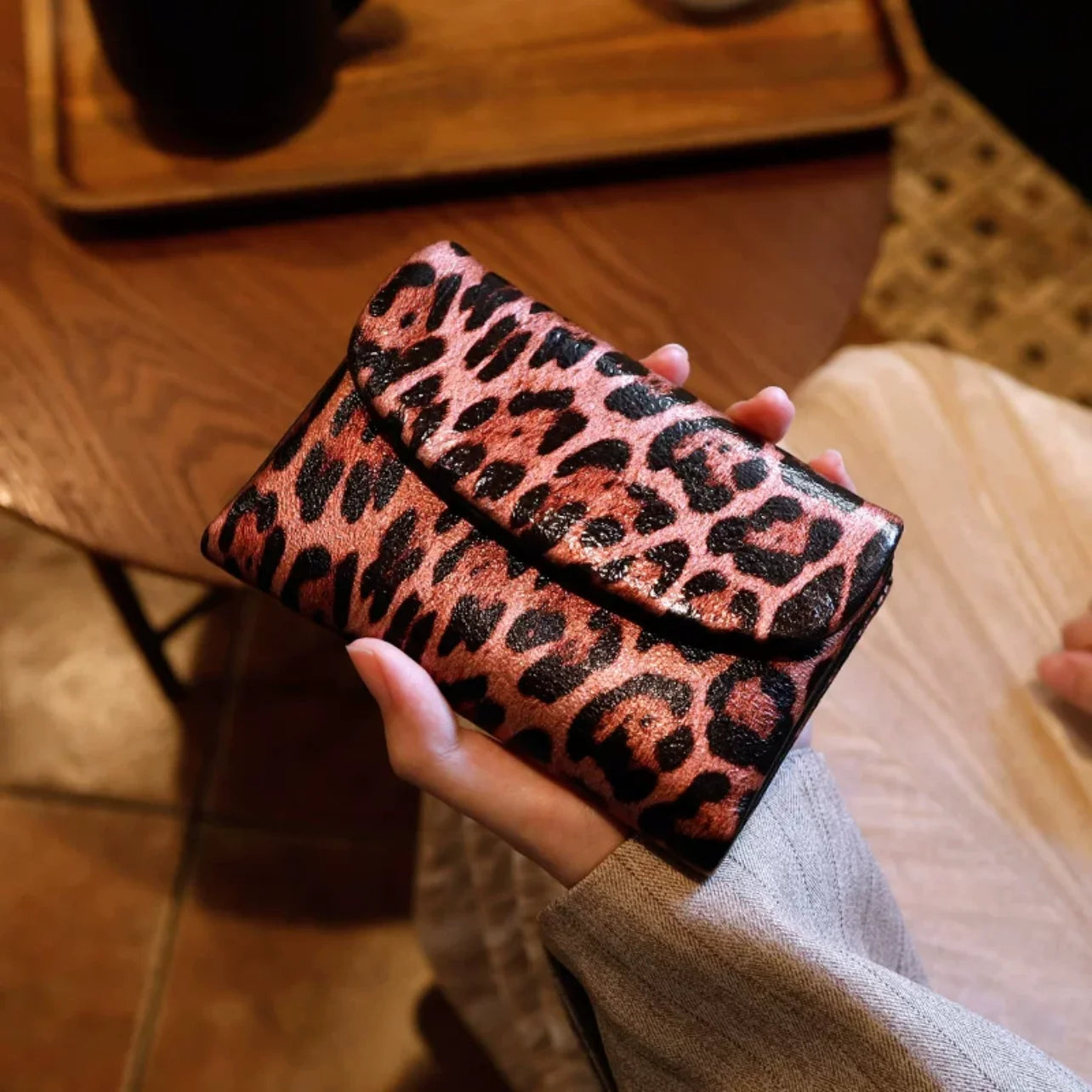 Leopard Print Leather Short Wallet