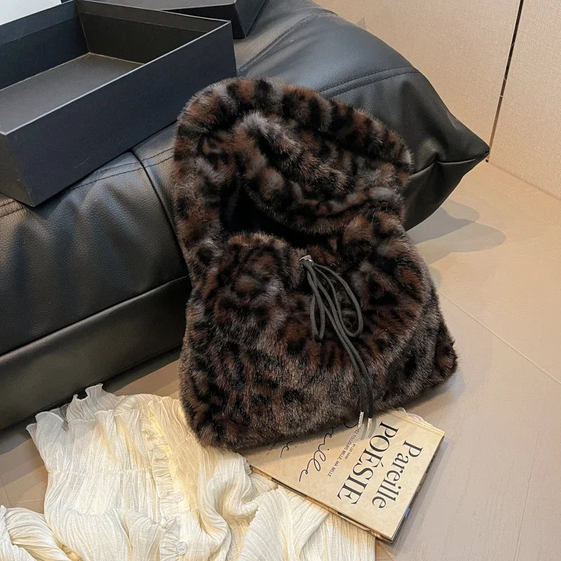 Leopard Print Faux Fur Shoulder Bag