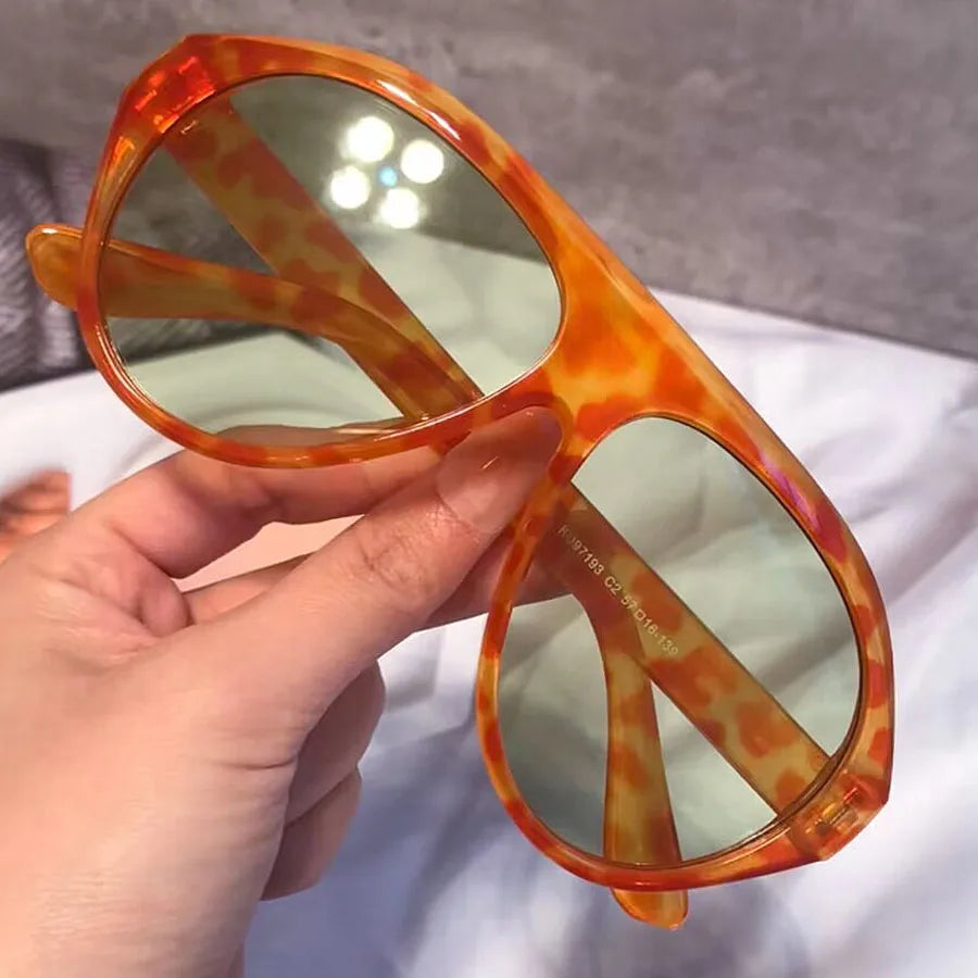 Leopard Print Oversized Aviator Style Sunglasses