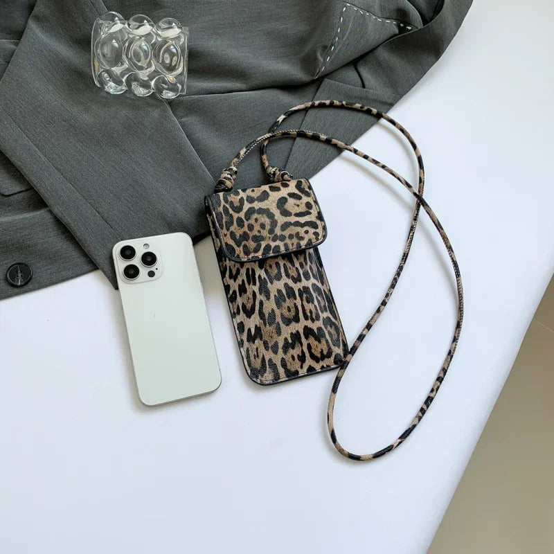 Leopard Print Slim Crossbody Phone Pouch