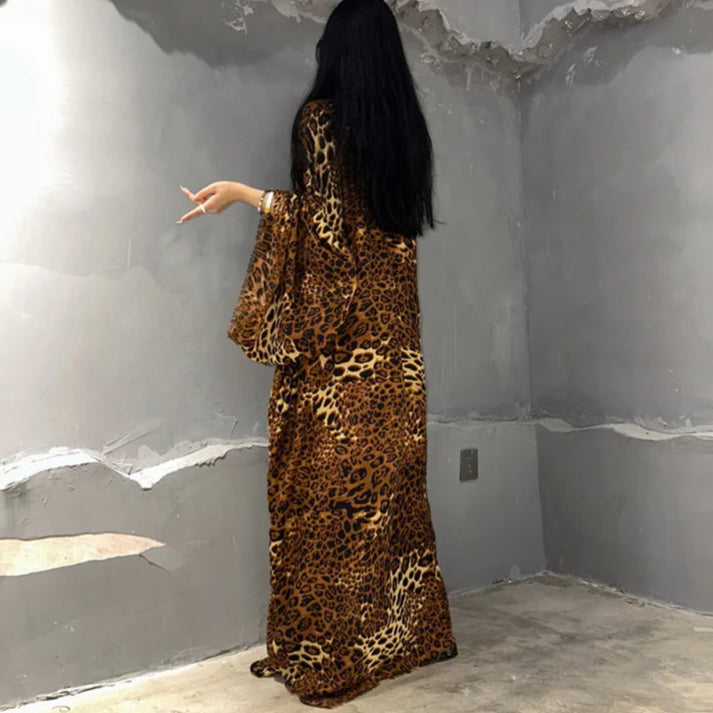 Kimono Cotton-Feel Leopard Print Beach Cover-Up