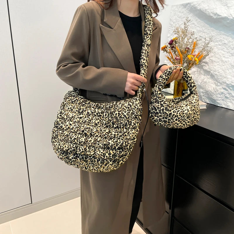 Leopard Print Quilted Padded Bubble Handbag