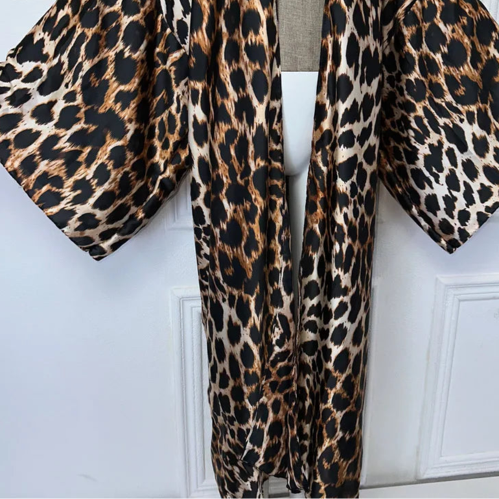 Boho Leopard Print Maxi Kimono