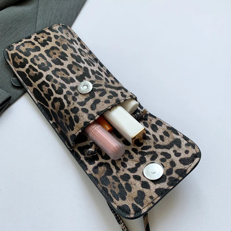 Leopard Print Slim Crossbody Phone Pouch