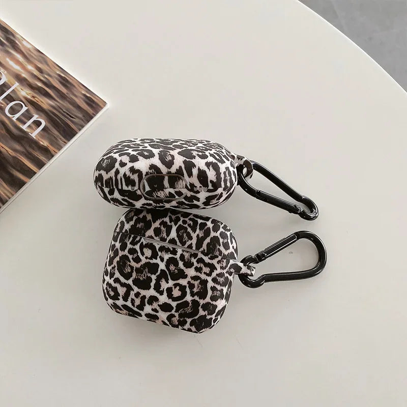Leopard Print AirPods Case – Silicone Protective Cover with Hook